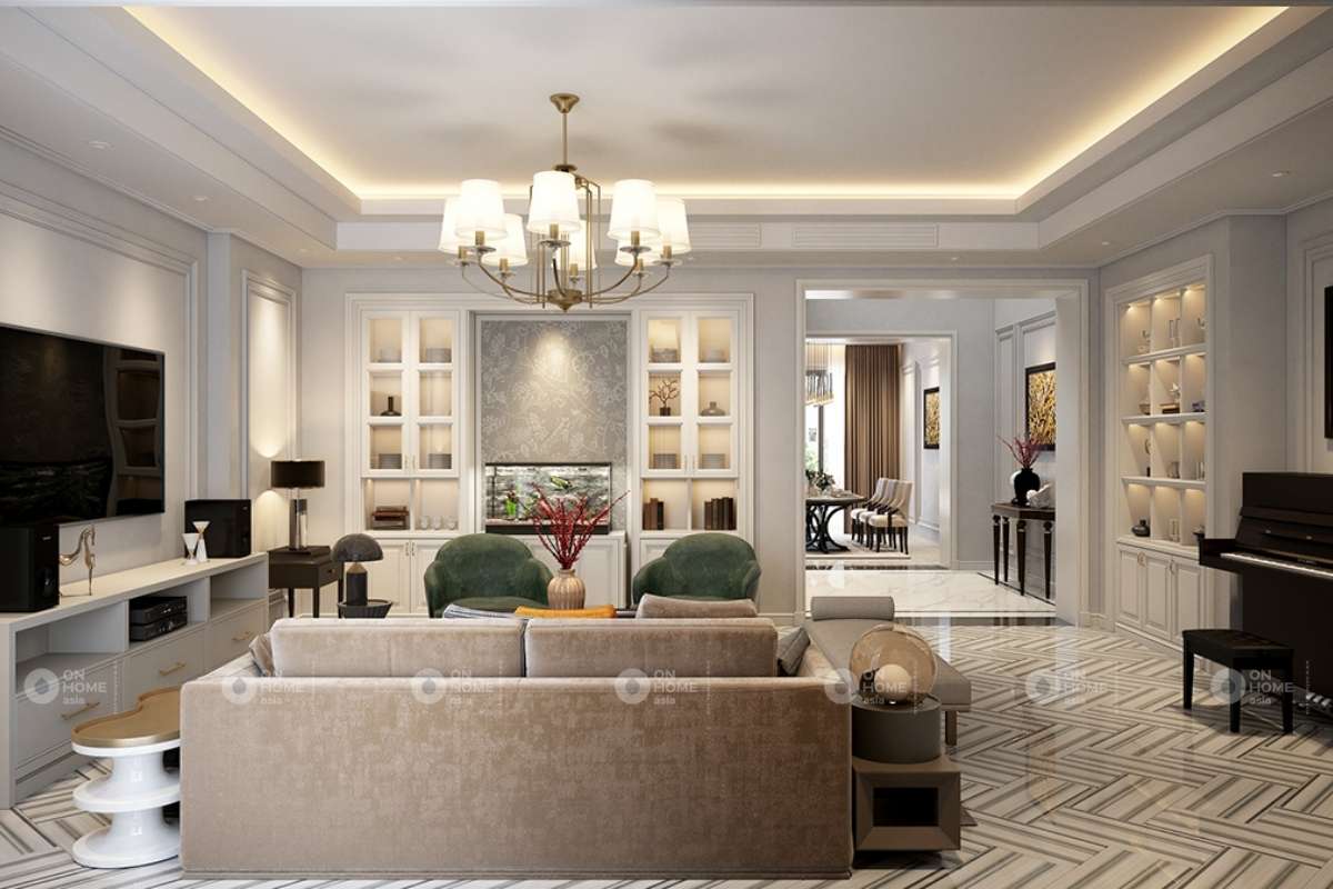 Thiết kế nội thất phòng khách biệt thự đẹp hiện đại ở Từ Liêm NDNTPK6